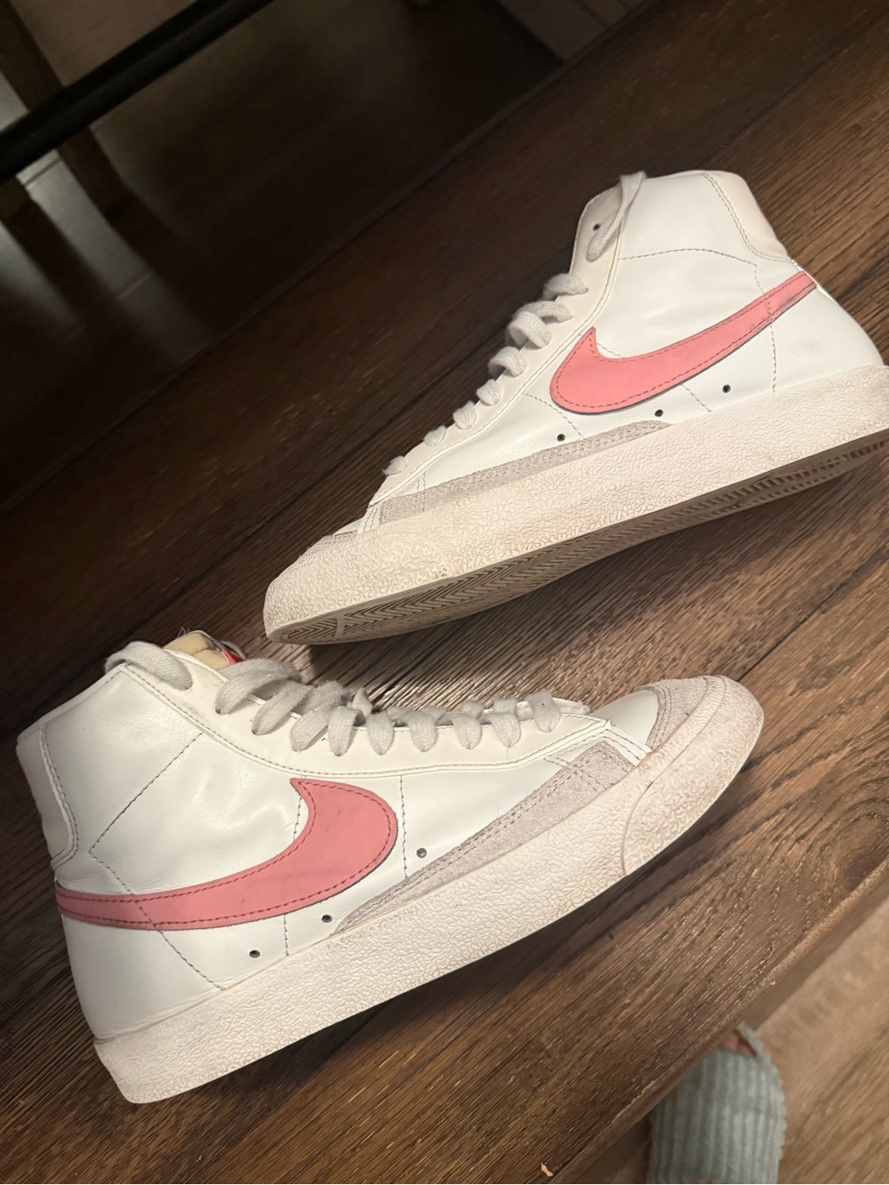 Nike Women's White High-Top Sneakers with Pink Swoosh